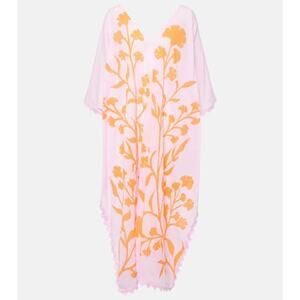 Juliet Dunn 'Scalloped' Pink Floral Cotton Kaftan Size OS